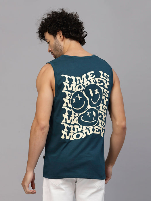 Typography Placement Back Print Cotton Jersey Vest T-Shirt