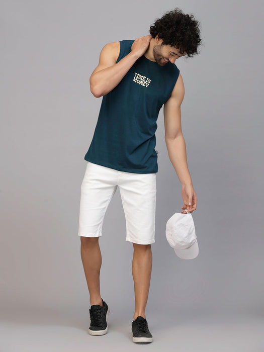 Typography Placement Back Print Cotton Jersey Vest T-Shirt