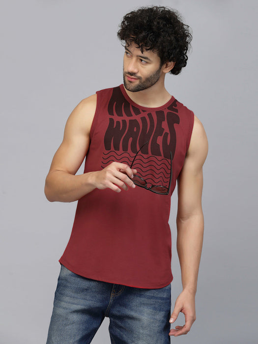 Typography Placement Print Cotton Jersey Vest T-Shirt