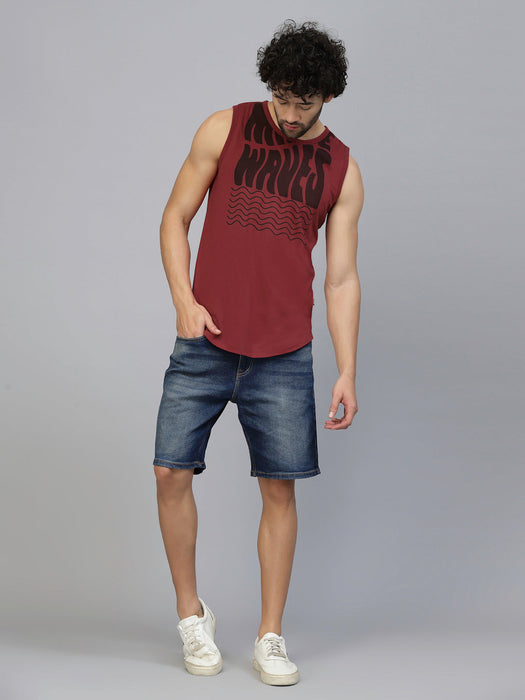 Typography Placement Print Cotton Jersey Vest T-Shirt