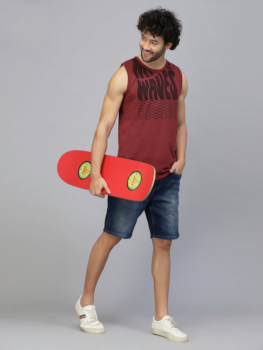 Typography Placement Print Cotton Jersey Vest T-Shirt