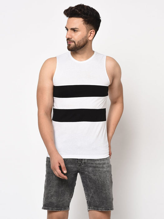 Black White Color Block Sleeveless Cotton Vest T-shirt