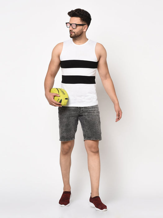 Black White Color Block Sleeveless Cotton Vest T-shirt