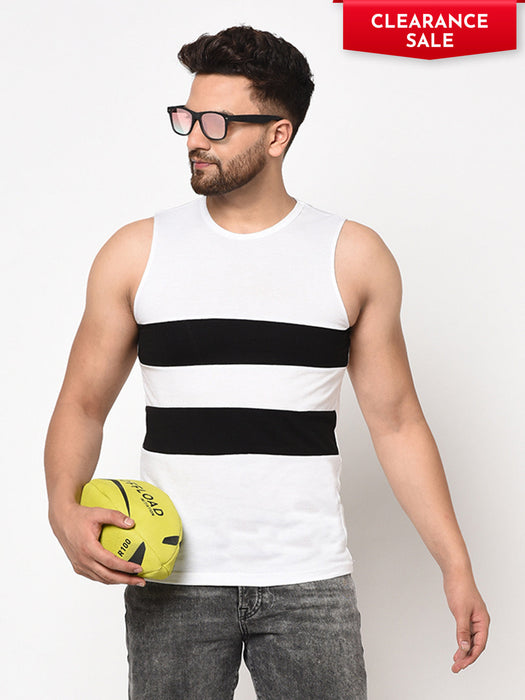 Black White Color Block Sleeveless Cotton Vest T-shirt