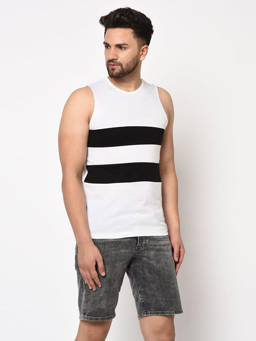 Black White Color Block Sleeveless Cotton Vest T-shirt