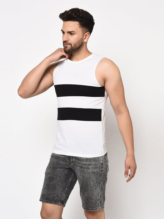 Black White Color Block Sleeveless Cotton Vest T-shirt