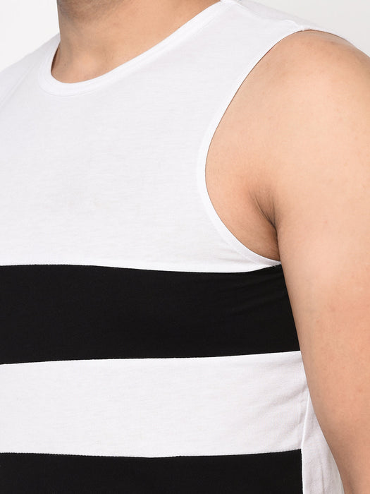 Black White Color Block Sleeveless Cotton Vest T-shirt