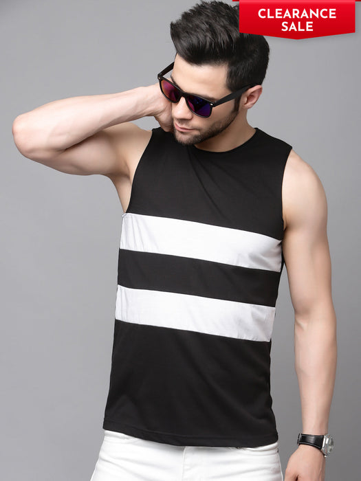 White Black Color Block Sleeveless Cotton Vest T-shirt