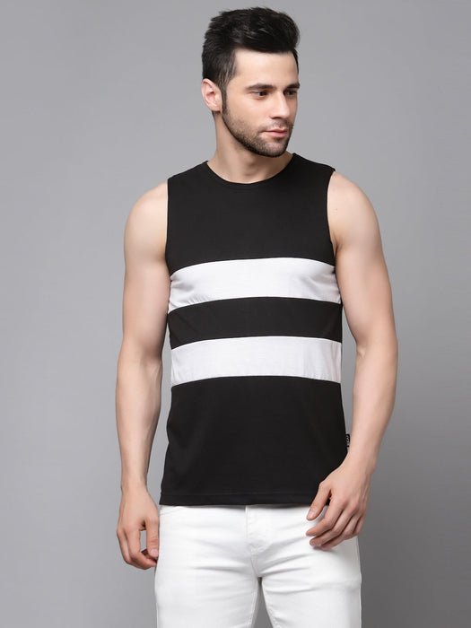 White Black Color Block Sleeveless Cotton Vest T-shirt