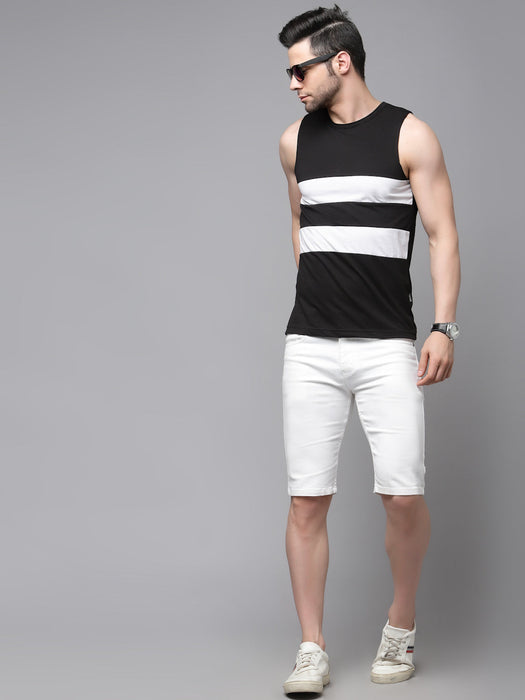 White Black Color Block Sleeveless Cotton Vest T-shirt