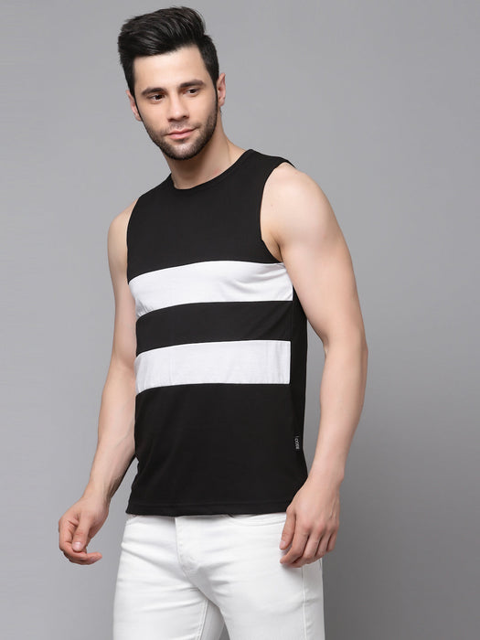 White Black Color Block Sleeveless Cotton Vest T-shirt