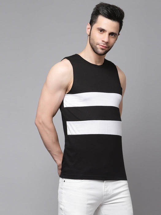 White Black Color Block Sleeveless Cotton Vest T-shirt