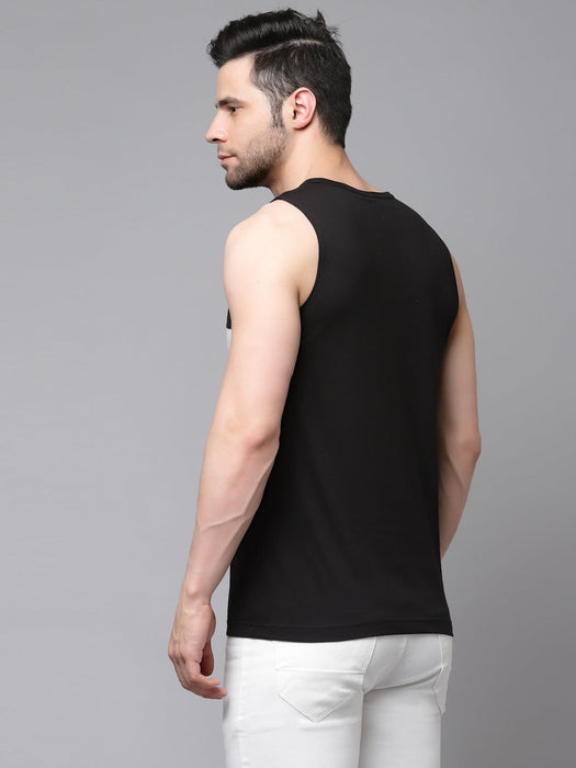 White Black Color Block Sleeveless Cotton Vest T-shirt