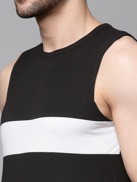 White Black Color Block Sleeveless Cotton Vest T-shirt