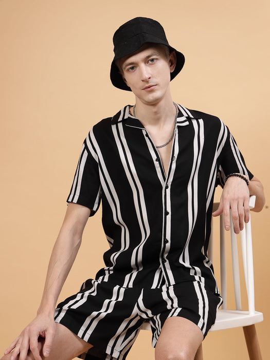 Men Striped Rayon Co-ords Set