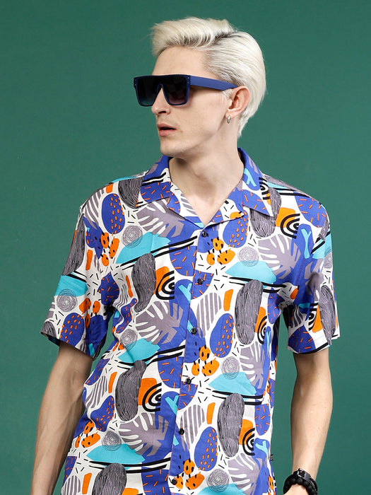 Men's All Over Tropical Print Slim Fit Rayon Co-ords