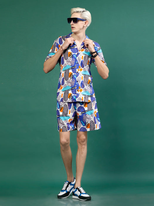 Men's All Over Tropical Print Slim Fit Rayon Co-ords