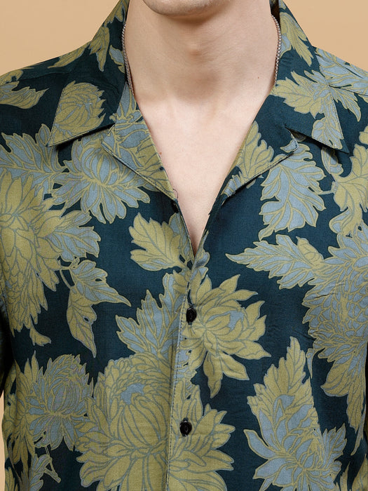 Men's Botanical Leaf Print Rayon Co-ords