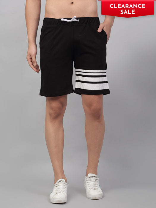 Black Printed Stripe Cotton Knitted Shorts