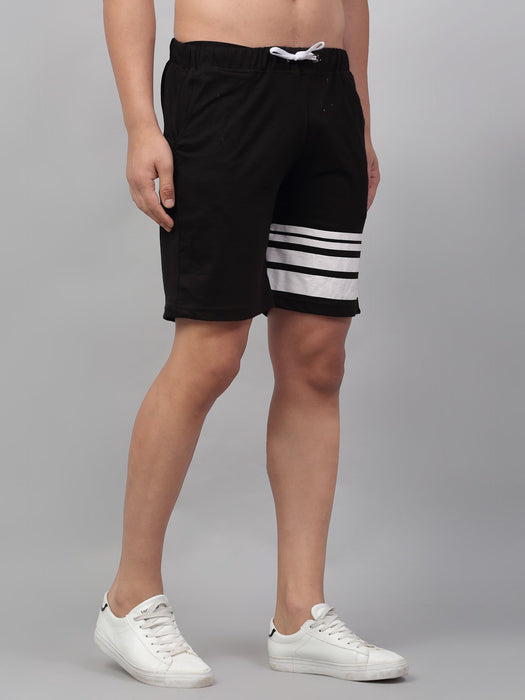 Black Printed Stripe Cotton Knitted Shorts