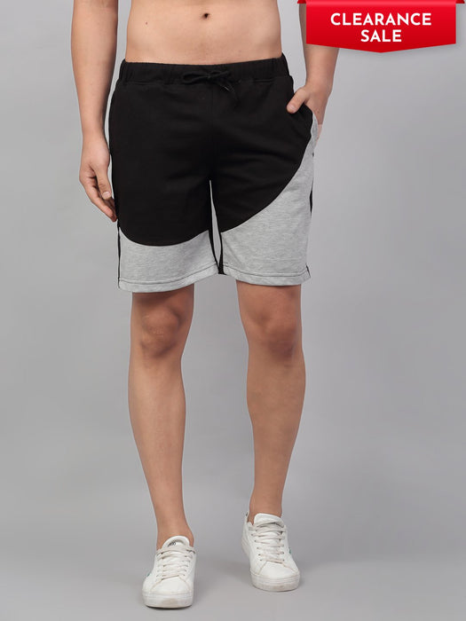 Black Grey Terry Cut & Sew With Side Pocket Cotton Knitted Shorts