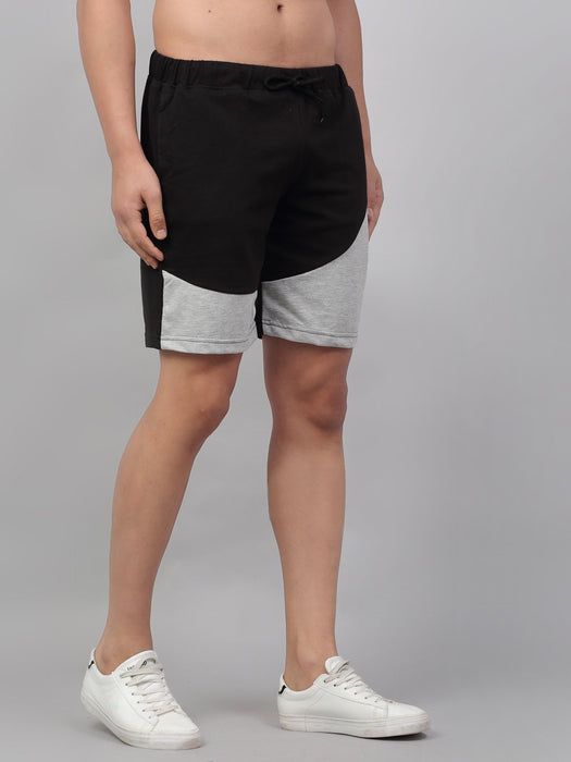 Black Grey Terry Cut & Sew With Side Pocket Cotton Knitted Shorts