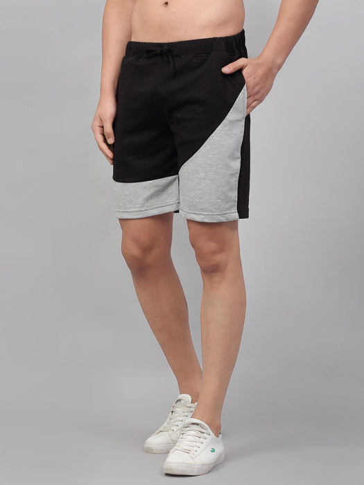 Black Grey Terry Cut & Sew With Side Pocket Cotton Knitted Shorts