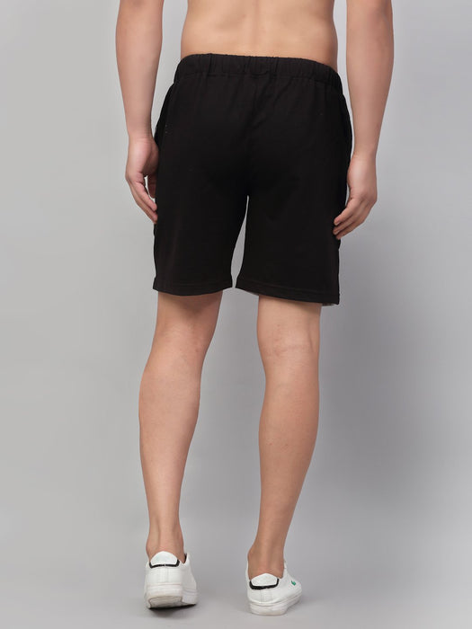 Black Grey Terry Cut & Sew With Side Pocket Cotton Knitted Shorts