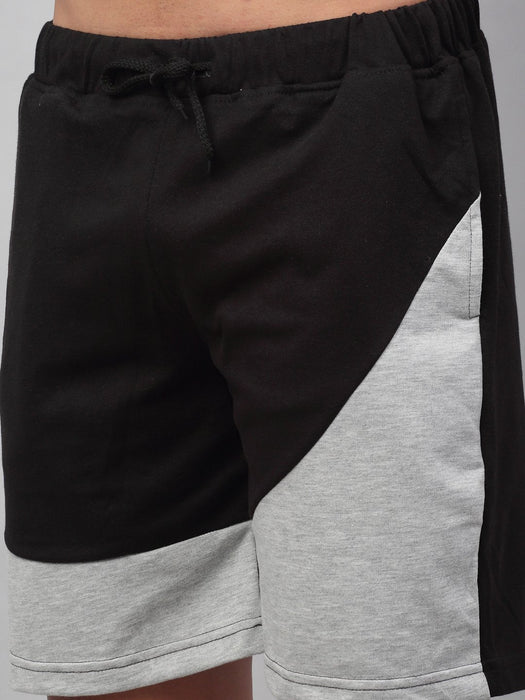 Black Grey Terry Cut & Sew With Side Pocket Cotton Knitted Shorts