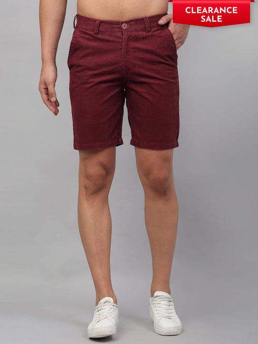 Maroon Corduroy Cotton Woven Shorts