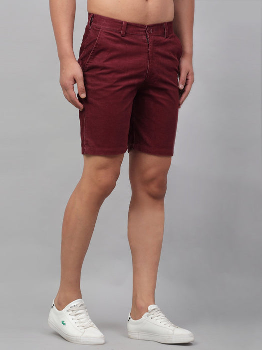 Maroon Corduroy Cotton Woven Shorts