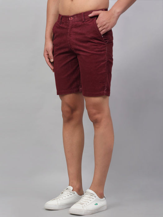 Maroon Corduroy Cotton Woven Shorts