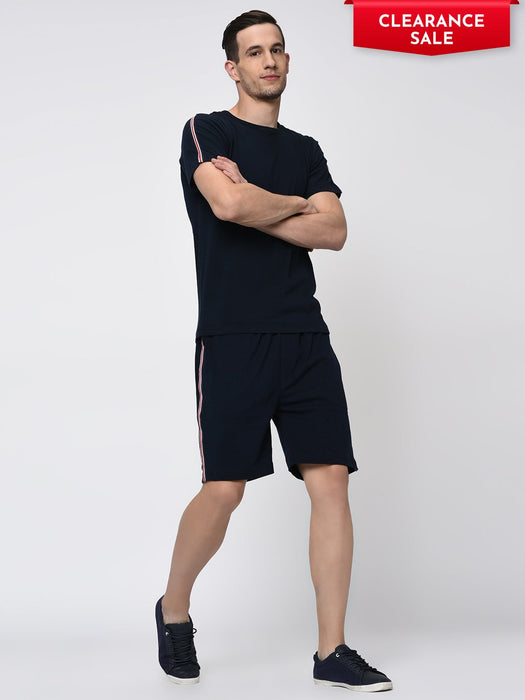 Navy Tape Detailing Knitted Shorts for Men