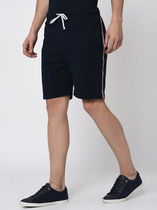 Navy Tape Detailing Knitted Shorts for Men