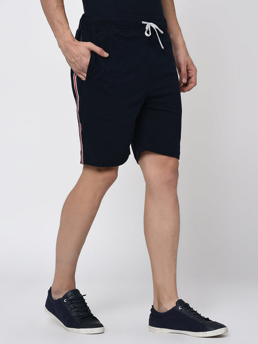 Navy Tape Detailing Knitted Shorts for Men