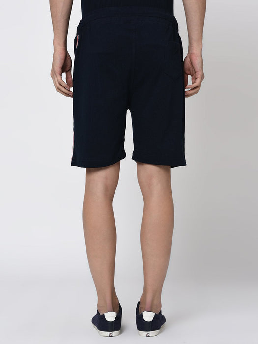 Navy Tape Detailing Knitted Shorts for Men