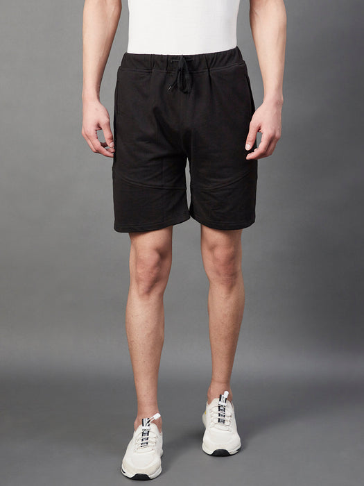 Black Cut & Sew With Tape Detailing Knitted Shorts