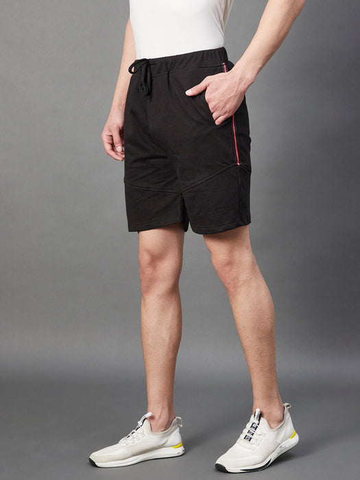 Black Cut & Sew With Tape Detailing Knitted Shorts