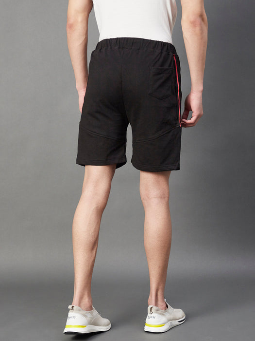 Black Cut & Sew With Tape Detailing Knitted Shorts