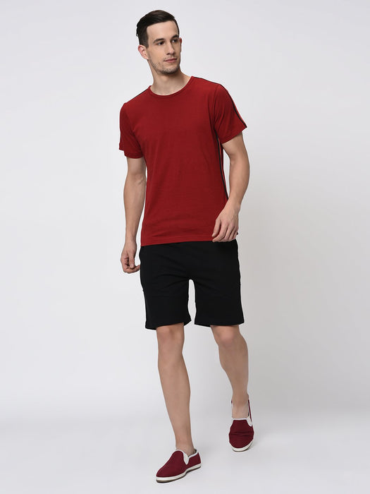 Black Cut & Sew With Tape Detailing Knitted Shorts for Men