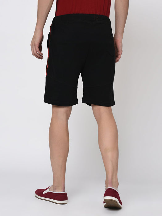 Black Cut & Sew With Tape Detailing Knitted Shorts for Men