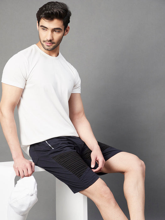 Navy Black Pintuck Detailing Knitted Shorts