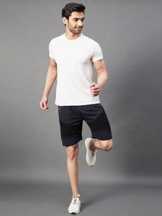 Navy Black Pintuck Detailing Knitted Shorts