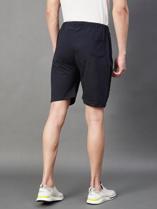 Navy Black Pintuck Detailing Knitted Shorts