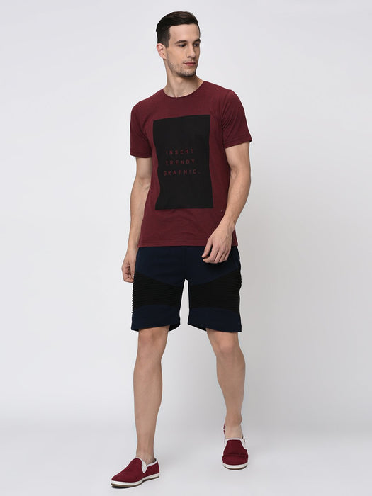 Navy Black Pintuck Detailing Knitted Shorts for Men