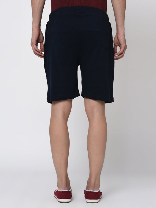 Navy Black Pintuck Detailing Knitted Shorts for Men