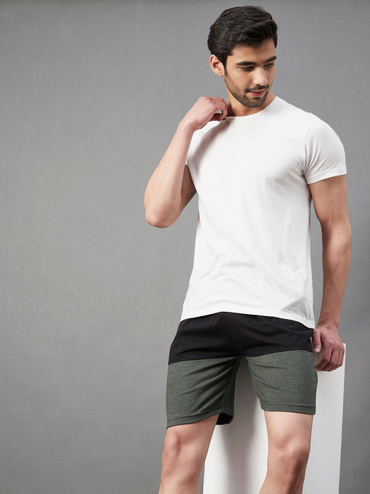 Black Green Melange Half & Half Knitted Shorts