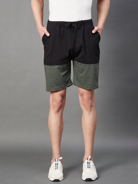 Black Green Melange Half & Half Knitted Shorts