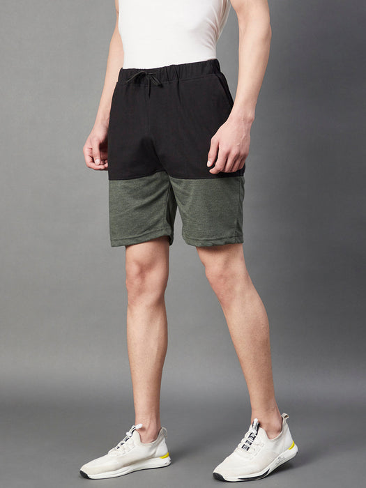 Black Green Melange Half & Half Knitted Shorts