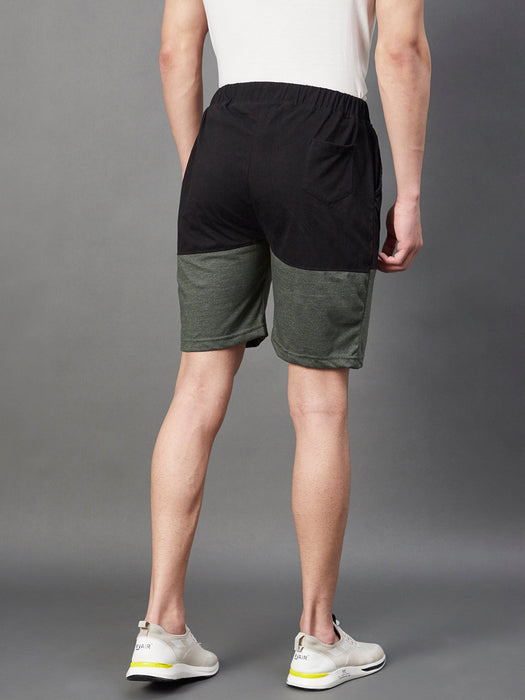 Black Green Melange Half & Half Knitted Shorts